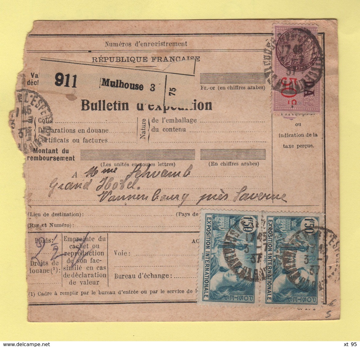 Bulletin D'expedition - Mulhouse - 1937 - 1921-1960: Période Moderne