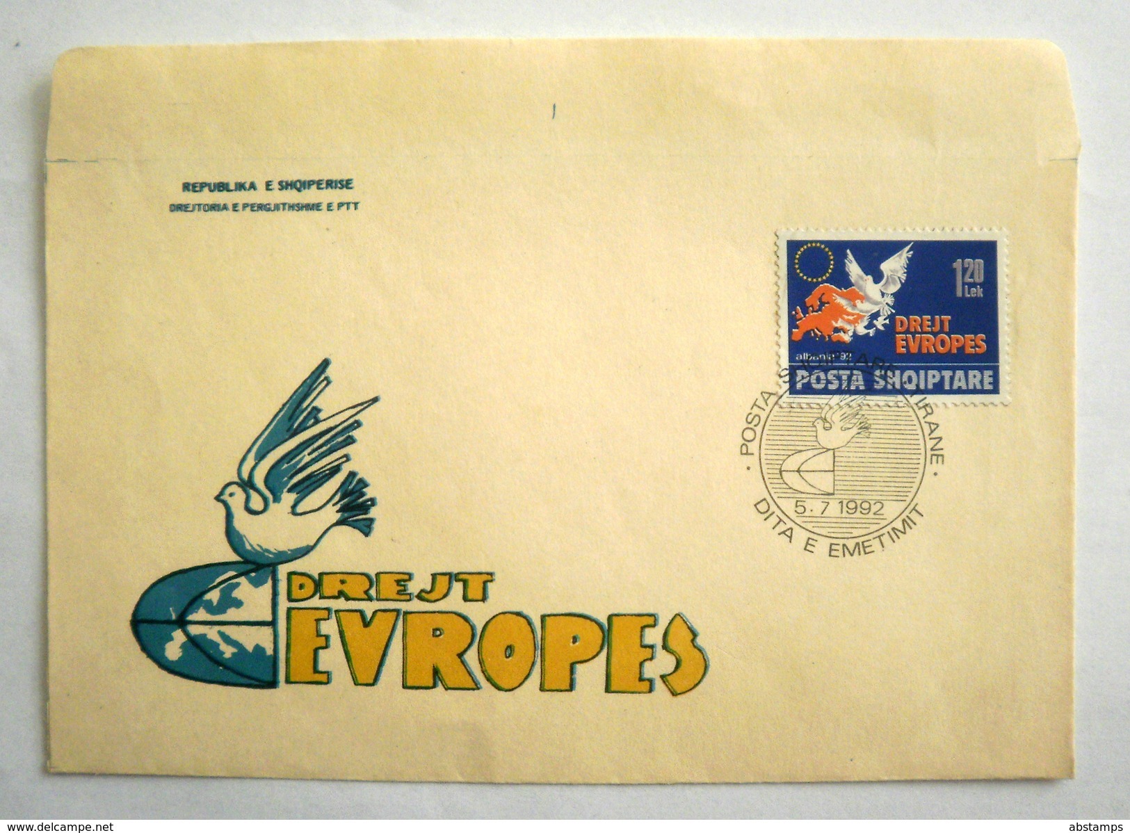 Albania Stamps 1992. Towards Europe. Dove Of Peace. FDC MNH. Michel 2505 - Albania