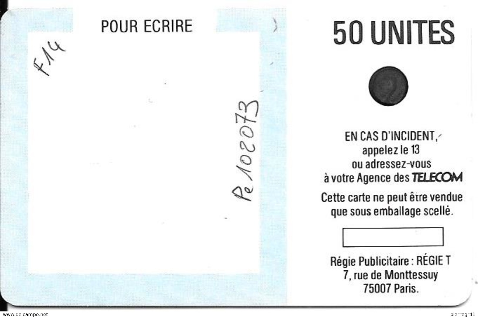 CARTE-PUBLIC-1987-F 14-SC3-50U-CORTOT-V°6 Pe102073-UTILISEE-TBE- - 1987