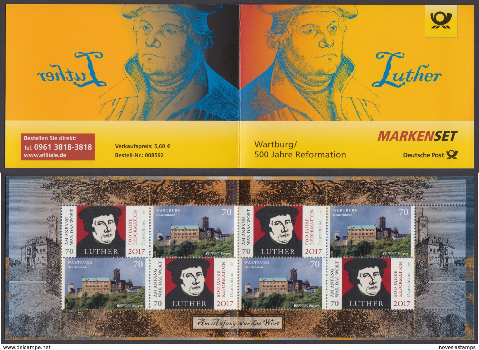 !a! GERMANY 2017 Mi. 3300+3310 (4 Each) MNH BOOKLET(8) -Martin Luther/Wartburg, Eisenach - 2011-2020