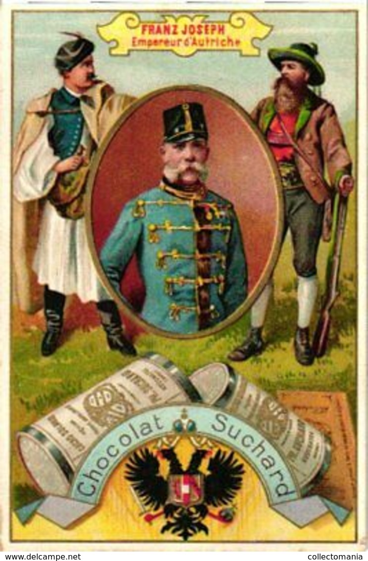 4 Chromos Litho Cards Chocolate SUCHARD Set 48C C1895 Rulers Of Europe Dynasty VG Turkey Abdul Hamid, Franz Jozef - Suchard