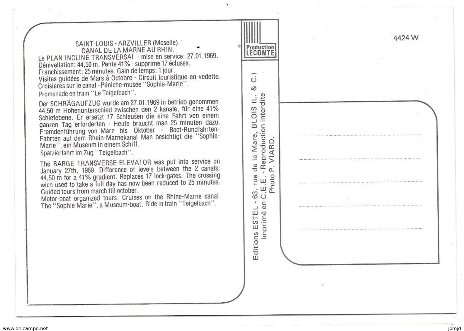 57 - PLAN INCLINÉ TRANSVERSAL - CANAL DE LA MARNE AU RHIN - SAINT LOUIS ARZVILLER - Ed. ESTEL N° 4424 W - Arzviller