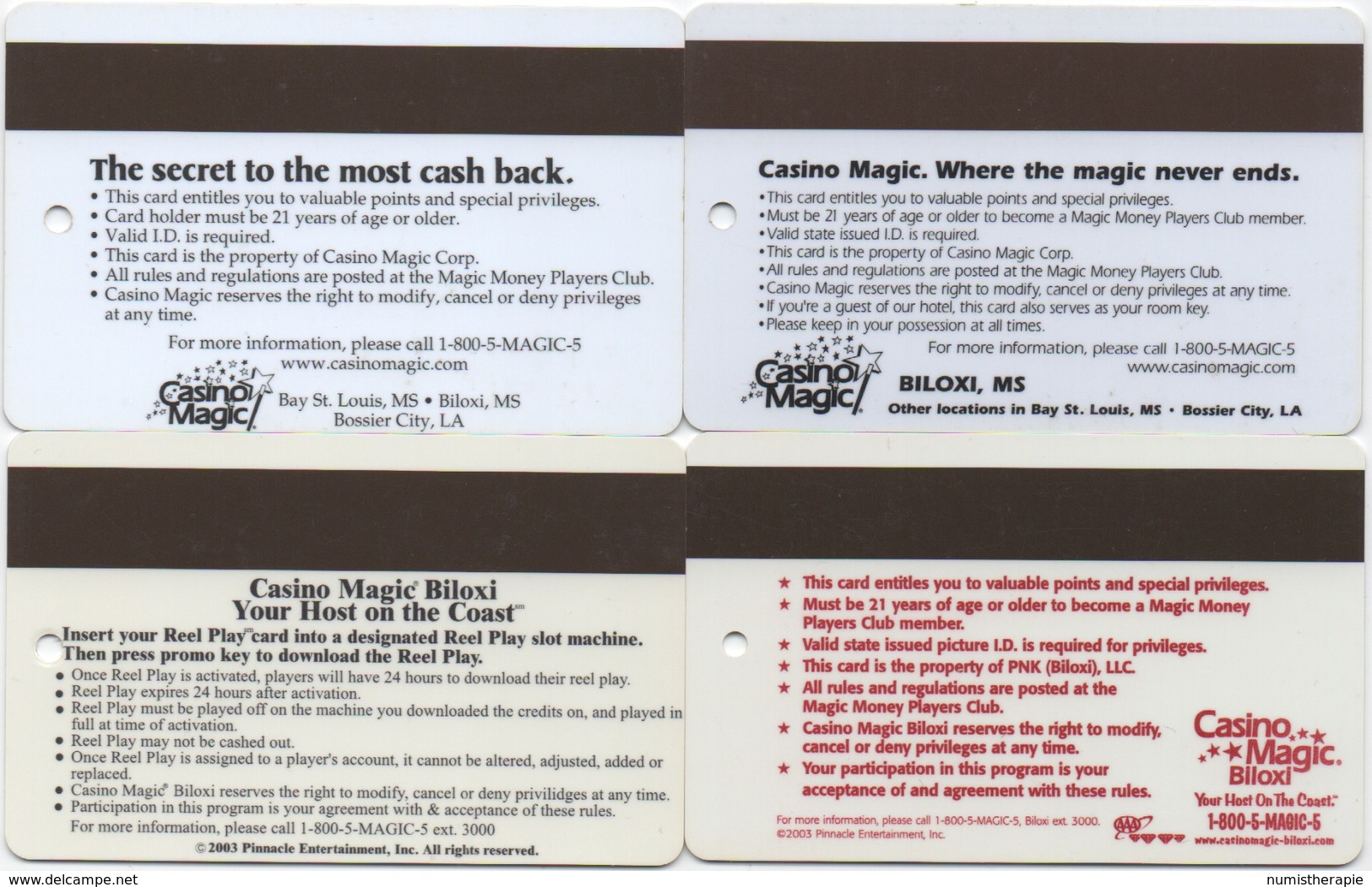 Lot De 4 Cartes : Casino Magic : Biloxi MS - Cartes De Casino