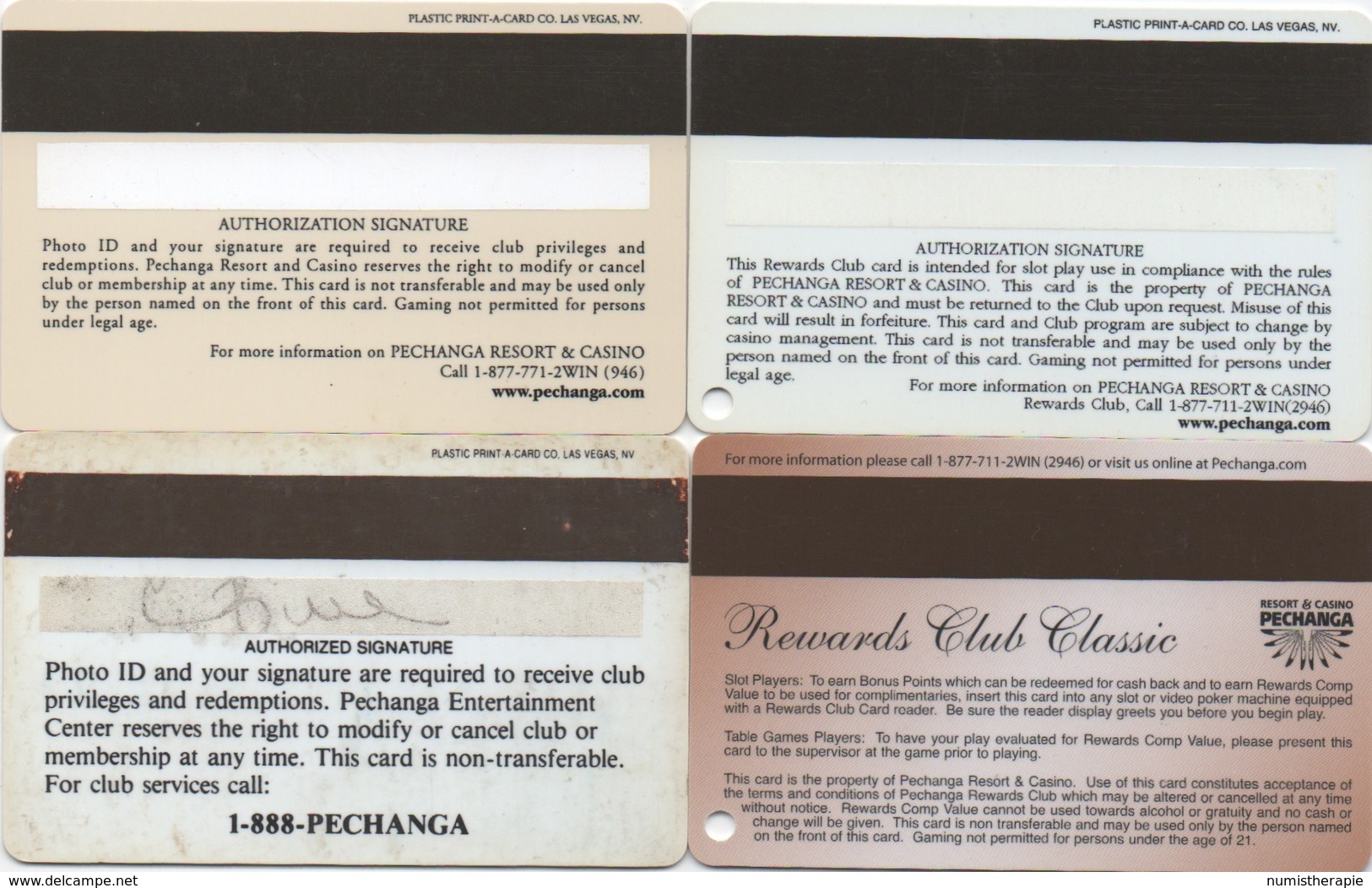 Lot De 4 Cartes : Pechanga Resort & Casino CA - Cartes De Casino