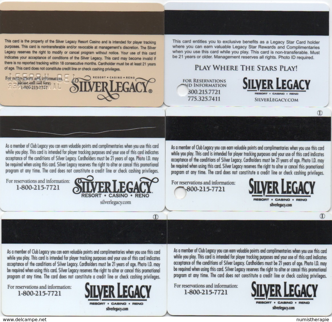 Lot De 6 Cartes : Silver Legacy Resort Casino : Reno NV - Cartes De Casino