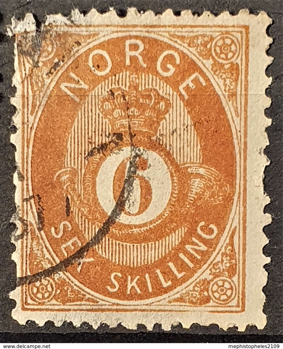 NORWAY 1872/75 - Canceled - Sc# 20 - 6sk - Damage On Upper Left Corner! - Used Stamps