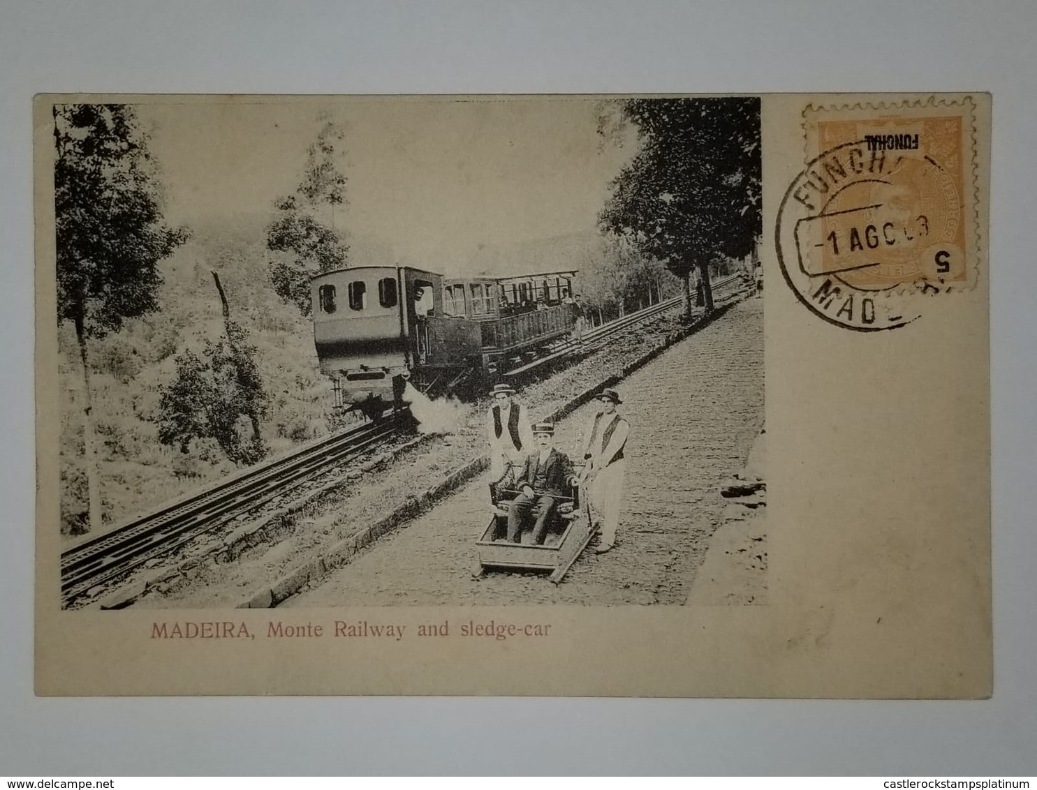 O) 1903 FUNCHAL - NEAR ISLANDS, KING CARLOS - 5r - MADEIRA MONTE RAILWAYS  AND SLEDGE CAR - STEAM TRAIN, OLD POSTAL CARD - Funchal