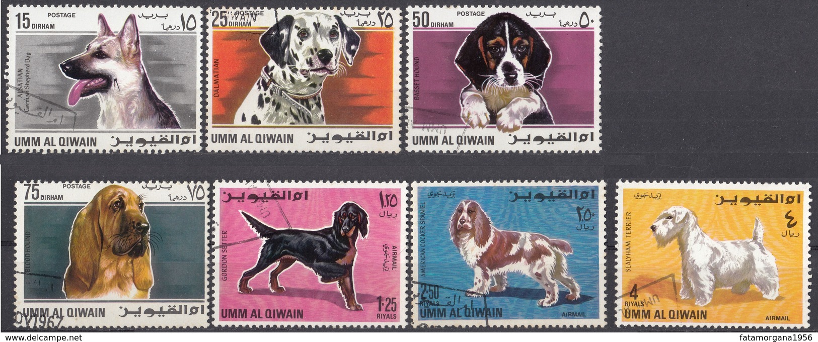 UMM AL QIWAIN - 1967 - Lotto Di 7 Valori Usati: Michel 210/213 E 215/217, Raffiguranti Cani Di Razza. - Umm Al-Qiwain