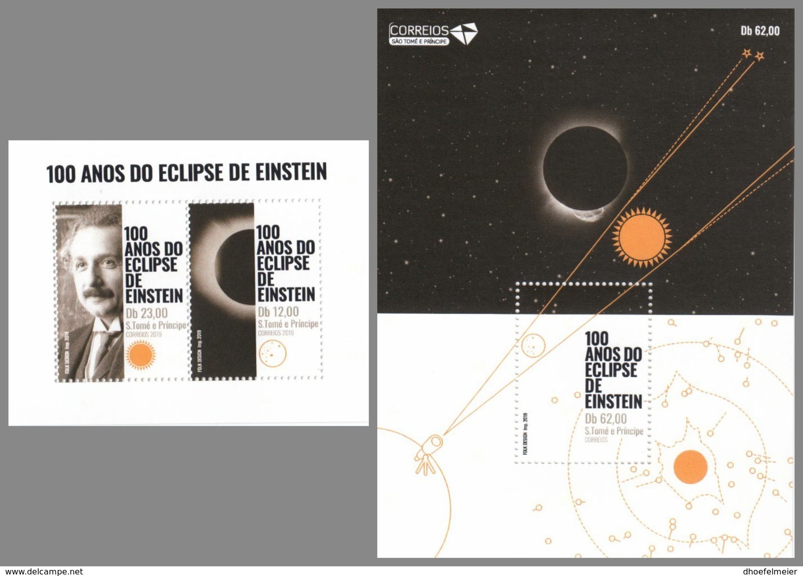 SAO TOME 2019 MNH Albert Einstein Eclipse Sonnenfinsternis M/S+S/S - OFFICIAL ISSUE - DH2008 - Albert Einstein