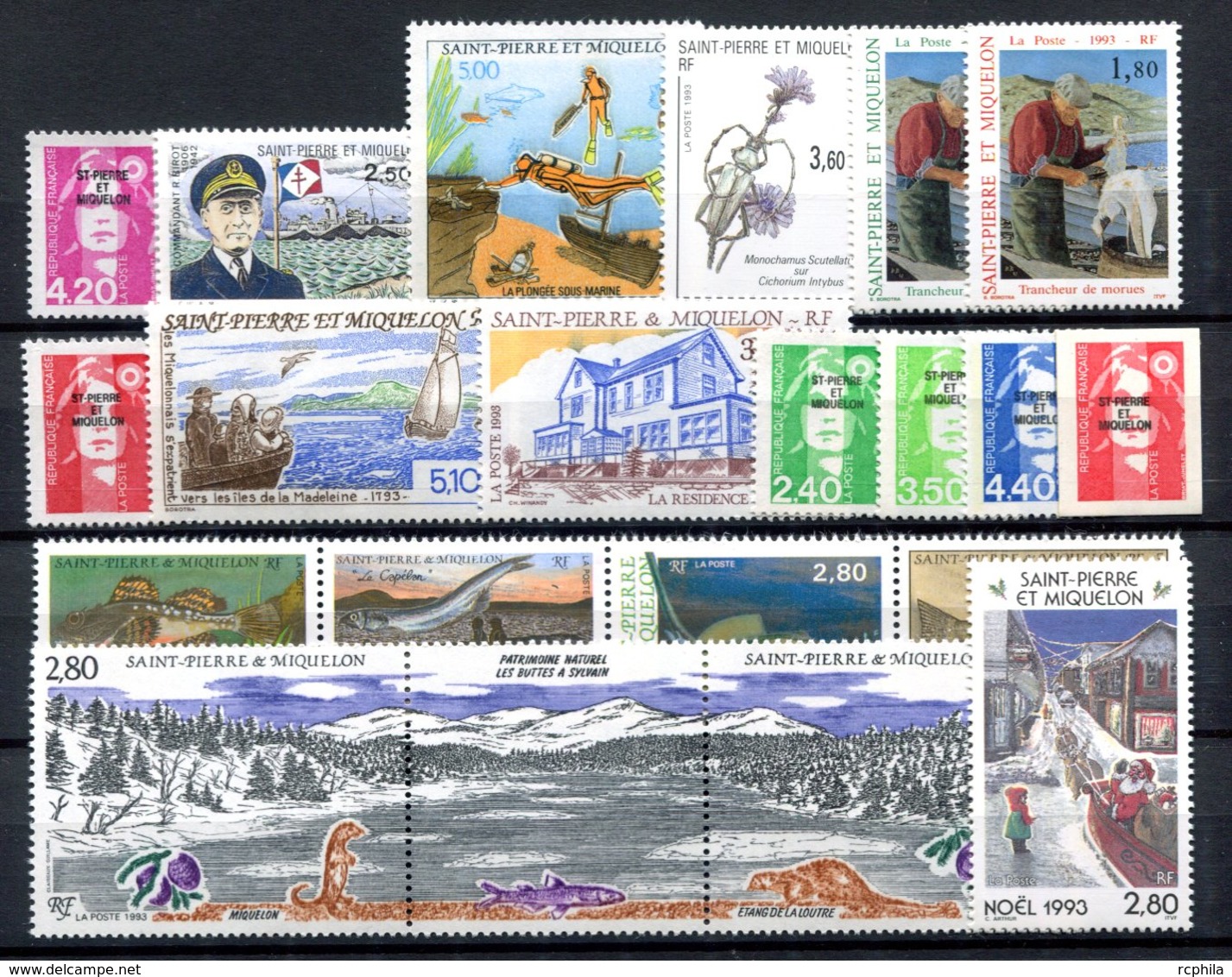 RC 16397 ST PIERRE ET MIQUELON COTE 41,75€ - 1993 ANNÉE COMPLETE SOIT 20 TIMBRES N° 572 / 591 NEUF ** MNH TB - Komplette Jahrgänge