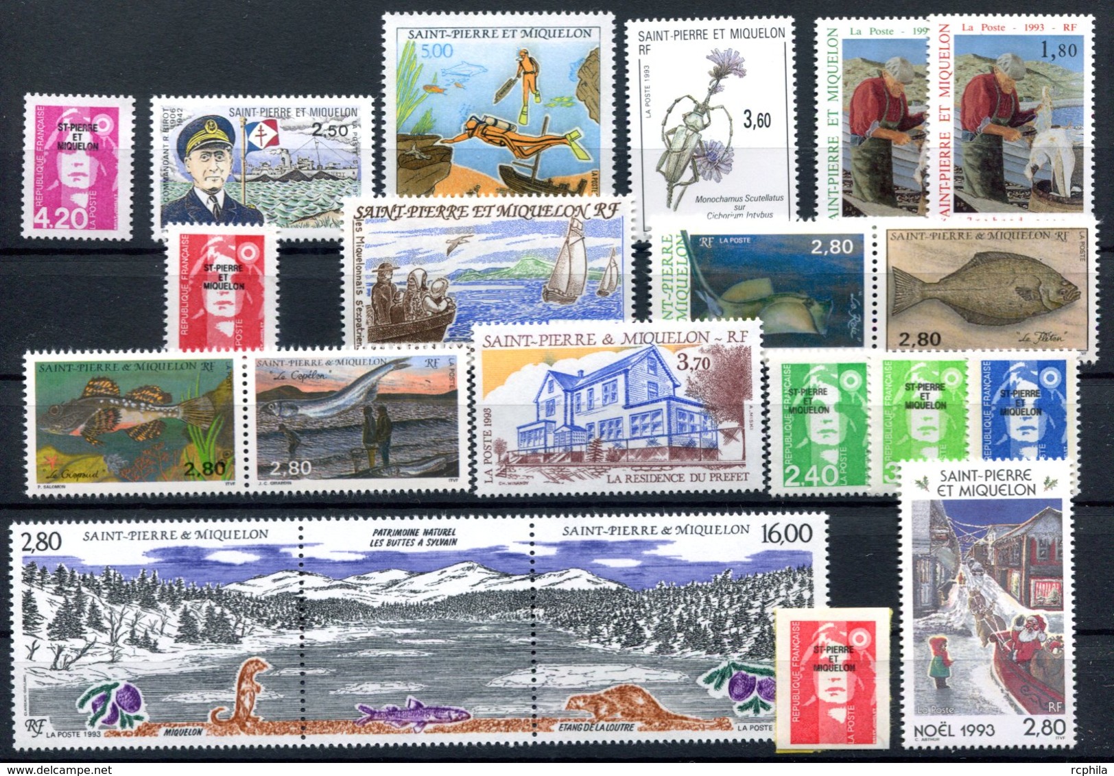 RC 16400 ST PIERRE ET MIQUELON COTE 41,75€ - 1993 ANNÉE COMPLETE SOIT 20 TIMBRES N° 572 / 591 NEUF ** MNH TB - Ongebruikt