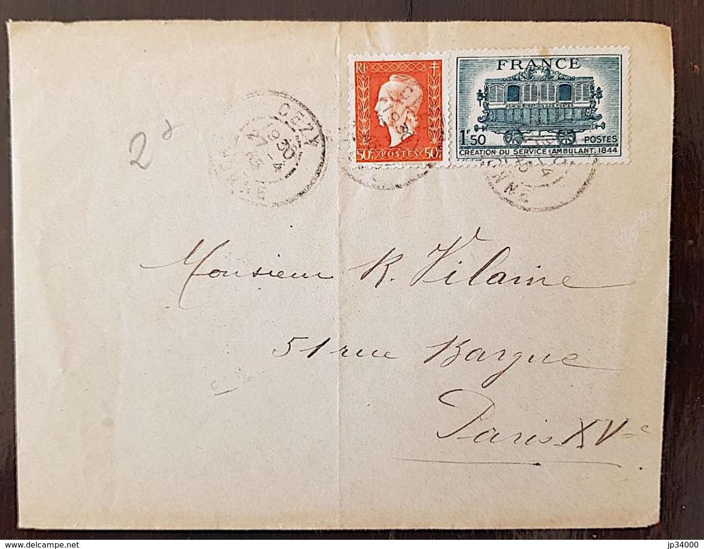 FRANCE, Lettre, Cover, Yvert 609+685 Sur Lettre De CEZY Pour Paris En 1945. Affranchissement Mixte - 1921-1960: Période Moderne