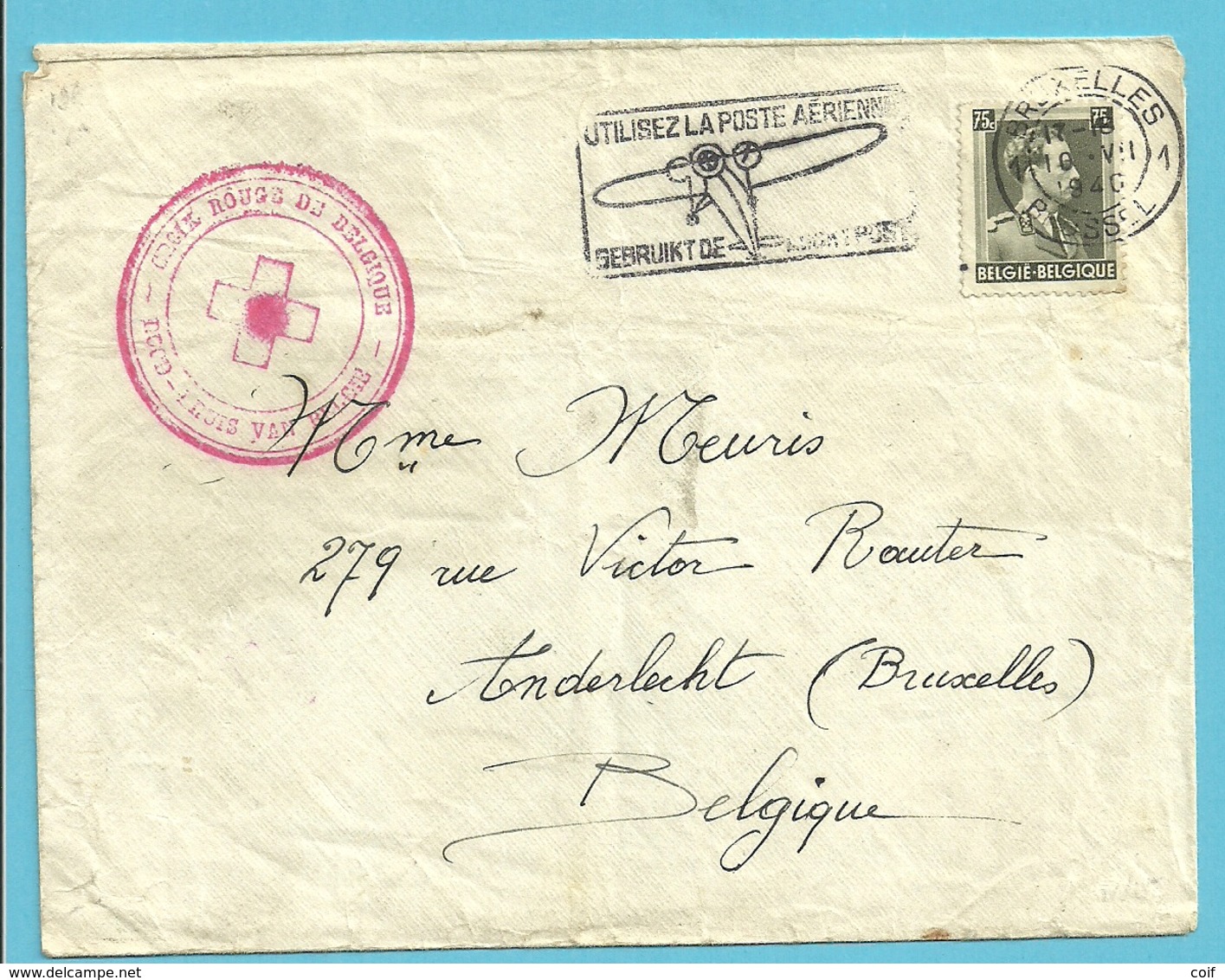 480 Op Brief (verzonden Vanuit PARIS) Stempel BRUXELLES 10/7/40 Met Stempel CROIX ROUGE DE BELGIQUE - Guerre 40-45 (Lettres & Documents)