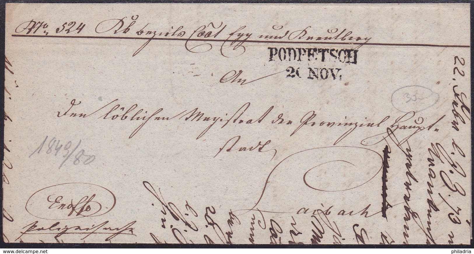 Podpetsch (Podpeč, Slovenia), 1849, Complete Ex-offo Letter - ...-1850 Préphilatélie