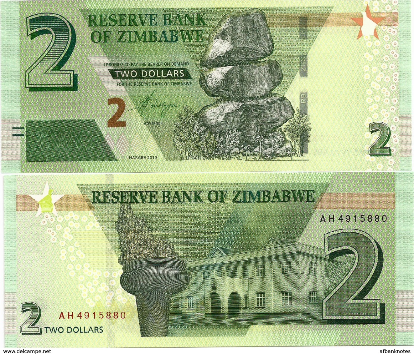 ZIMBABWE       2 Dollars       P-New       2019       UNC - Zimbabwe