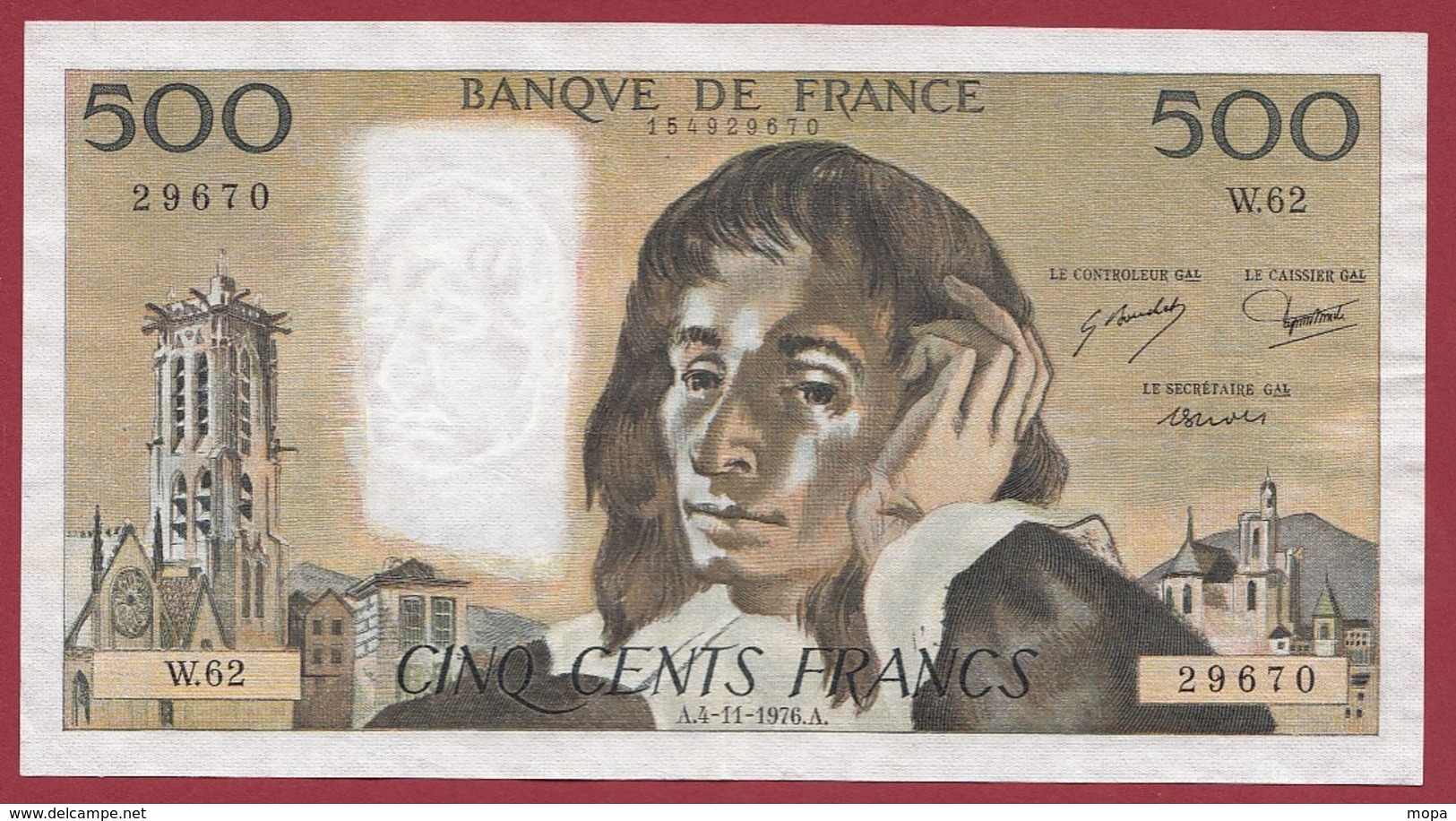 500 Francs"Pascal" Du 04/11/1976.A.----TTB+---ALPH.W.62 - 500 F 1968-1993 ''Pascal''