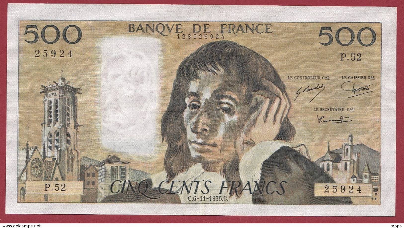 500 Francs"Pascal" Du 06/11/1975.C.----TTB+---ALPH.P.52 - 500 F 1968-1993 ''Pascal''