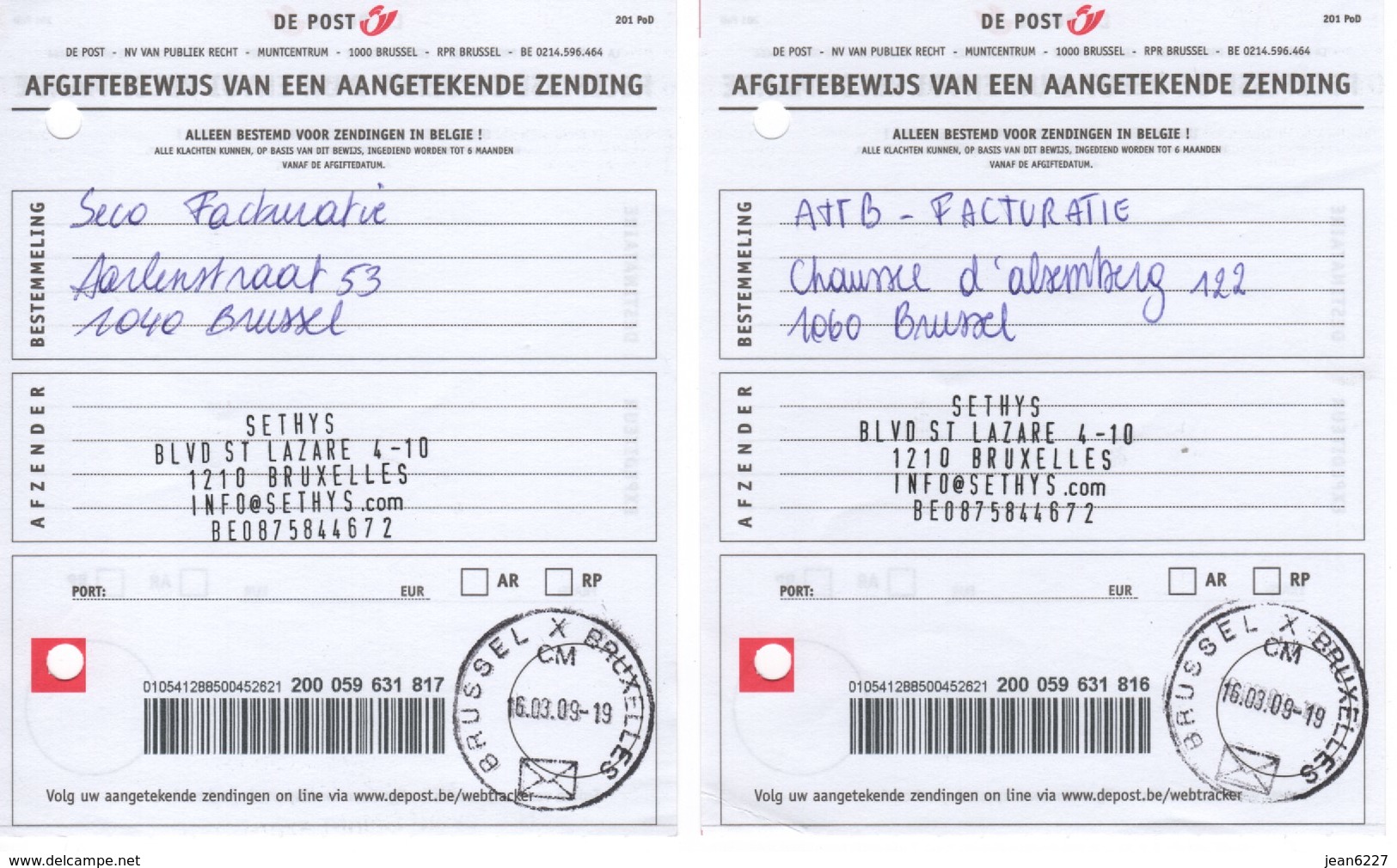 Récépissé De Dépôt De Deux Envois Recommandés - 2009 - Formule 201 PoD - Post Office Leaflets