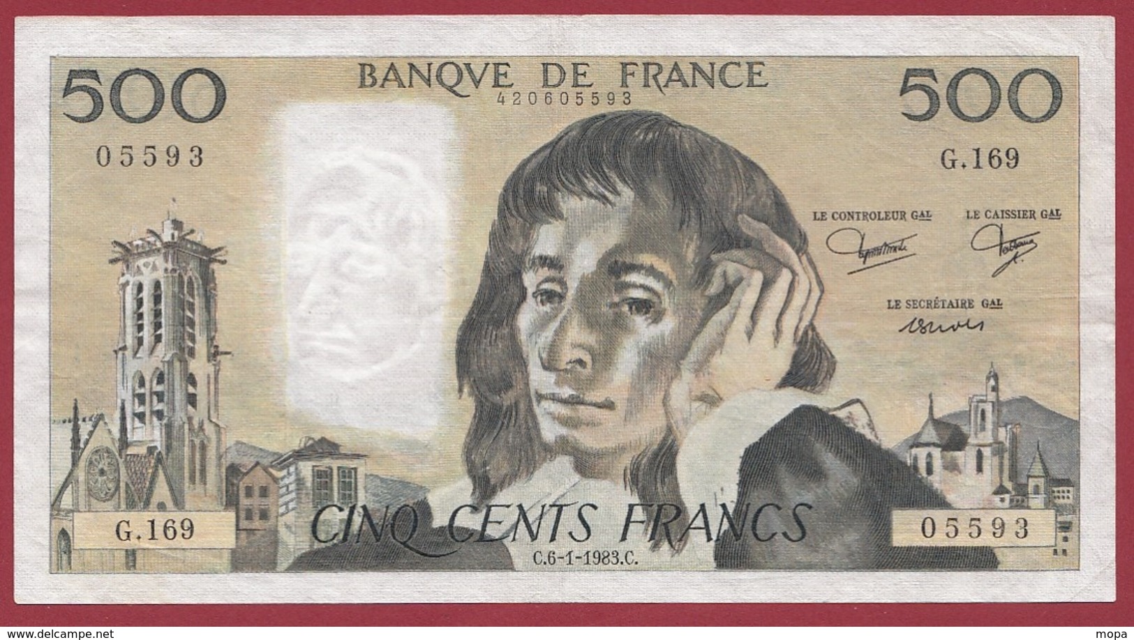 500 Francs"Pascal" Du 06/01/1983.C.----TTB+---ALPH.G.169 - 500 F 1968-1993 ''Pascal''