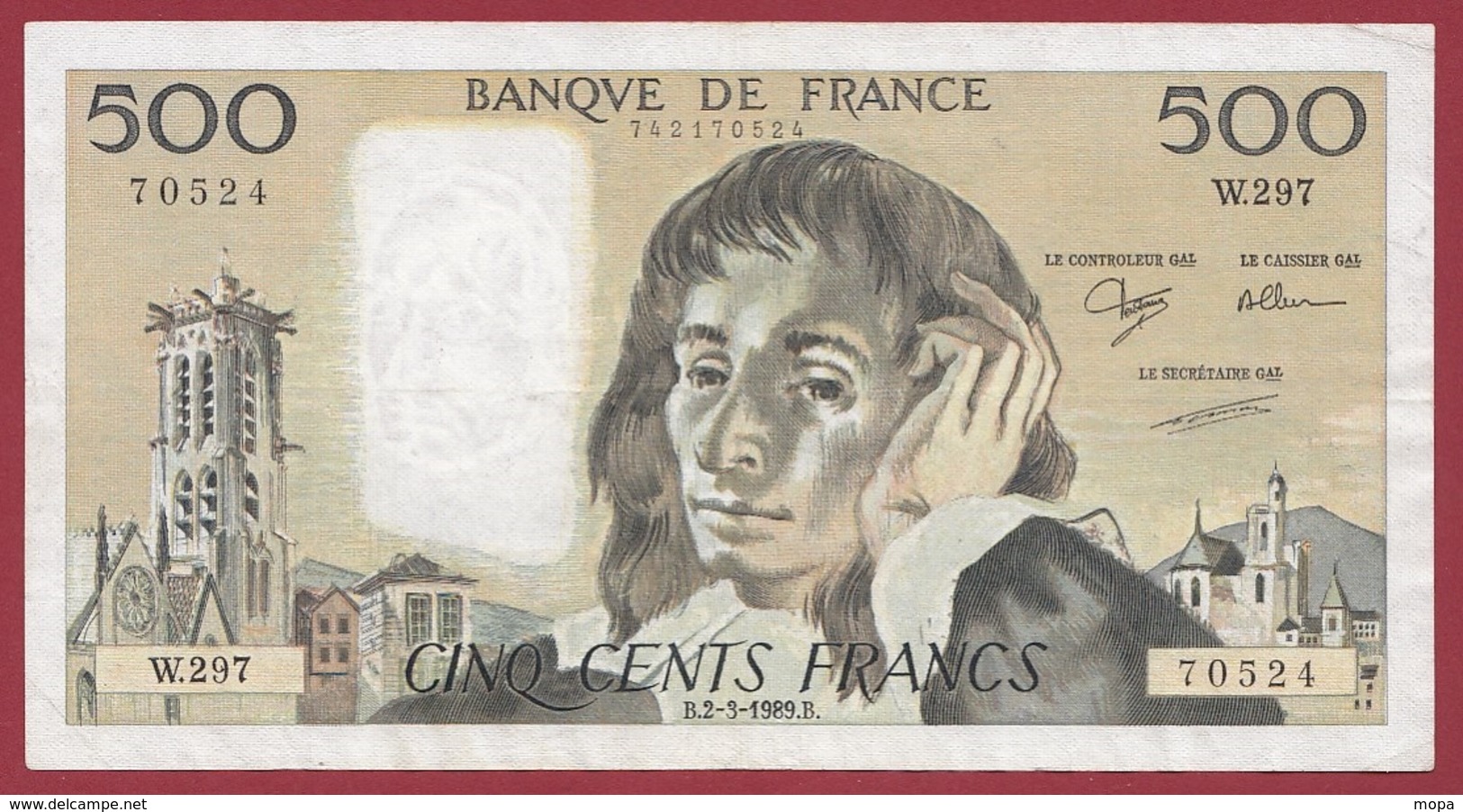 500 Francs"Pascal" Du 02/03/1989.B.----TTB+---ALPH.W.297 - 500 F 1968-1993 ''Pascal''