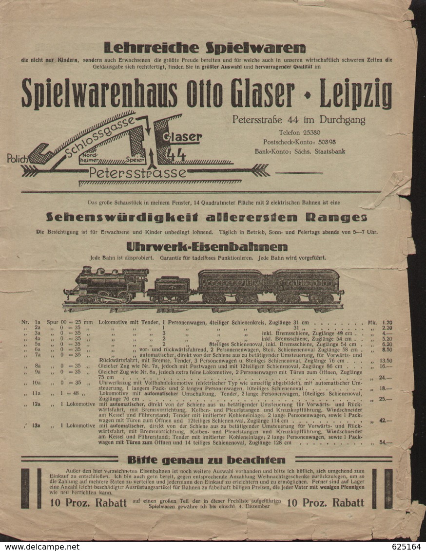 Anciennes Pages De Publicité Otto Glaser Spielwarenhaus Preisliste 1930 ? - Allemand