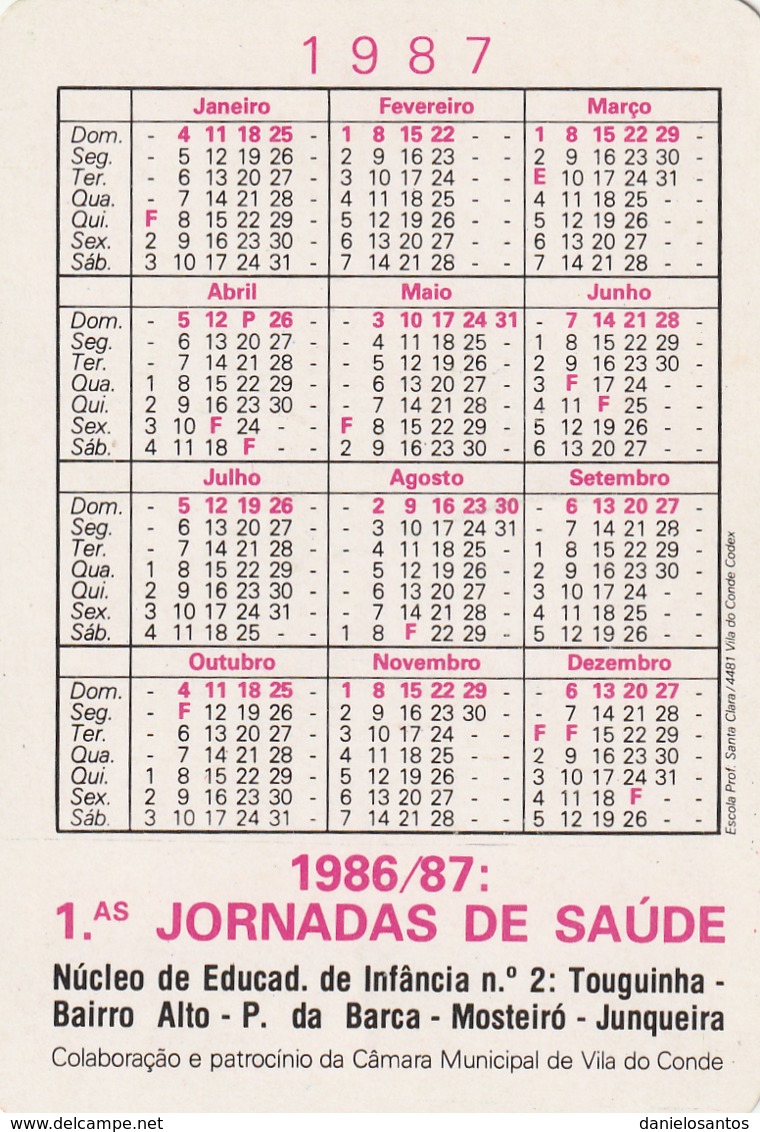 1987 Pocket Calendar Calandrier Calendario Portugal Children Les Enfants Pinturas Paintigs Desenho Drawing Arte Infantil - Grand Format : 1981-90