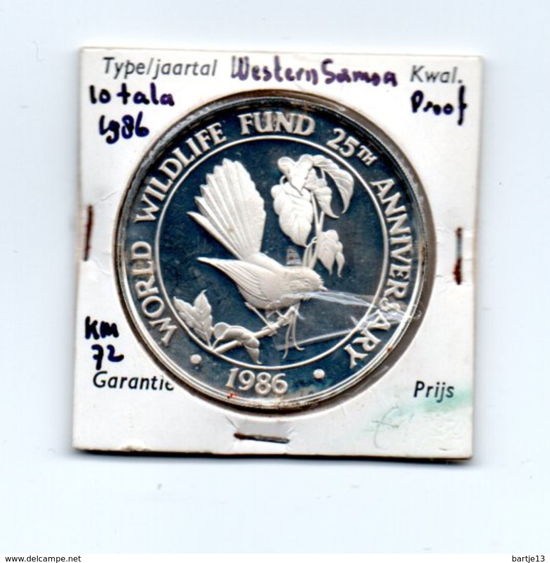 WESTERN SAMOA 10 TALA 1986 ZILVER PROOF 25th ANN. WWF FANTAIL BIRD - Samoa