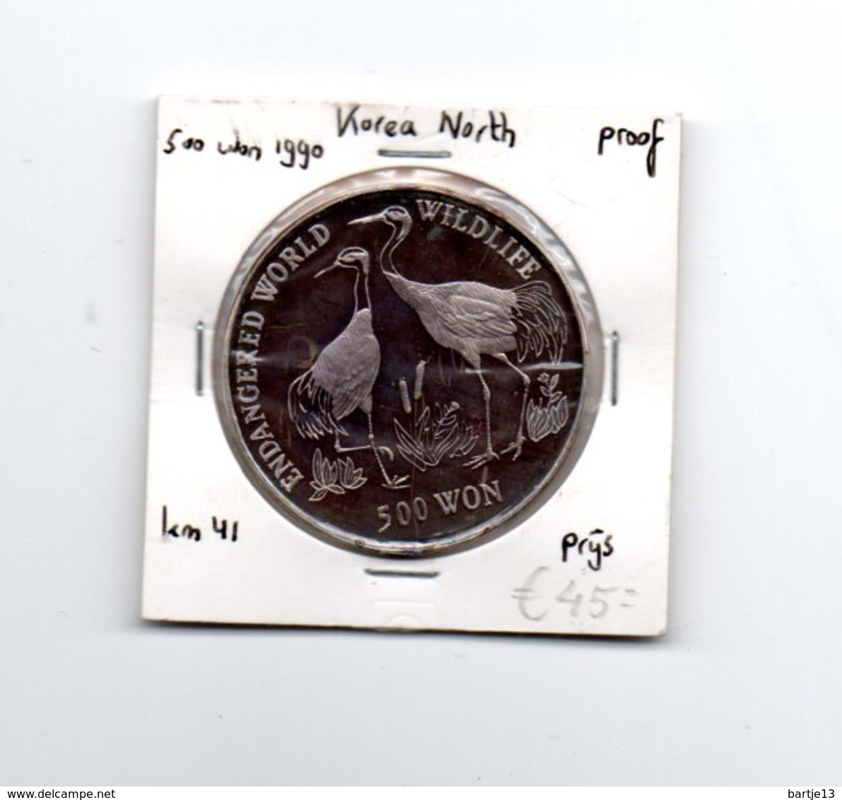 NOORD KOREA 500 WON 1990 ZILVER PROOF RED CROWNED CRANE KRAANVOGELS - Korea, North