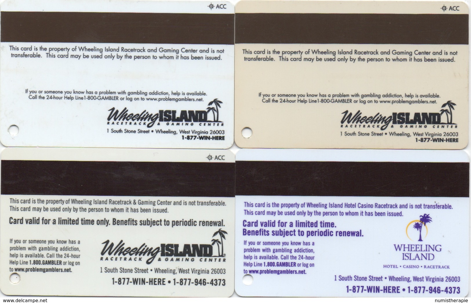 Lot De 4 Cartes : Wheeling Island Casino & Racetrack : Wheeling WV - Cartes De Casino