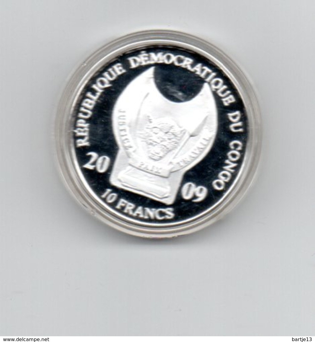 CONGO DEMOCRATISCHE REP. 10 FRANC 2009 ZILVER PROOF OLIFANT DAMAGE ONLY ON CAPSEL - Congo (République Démocratique 1998)