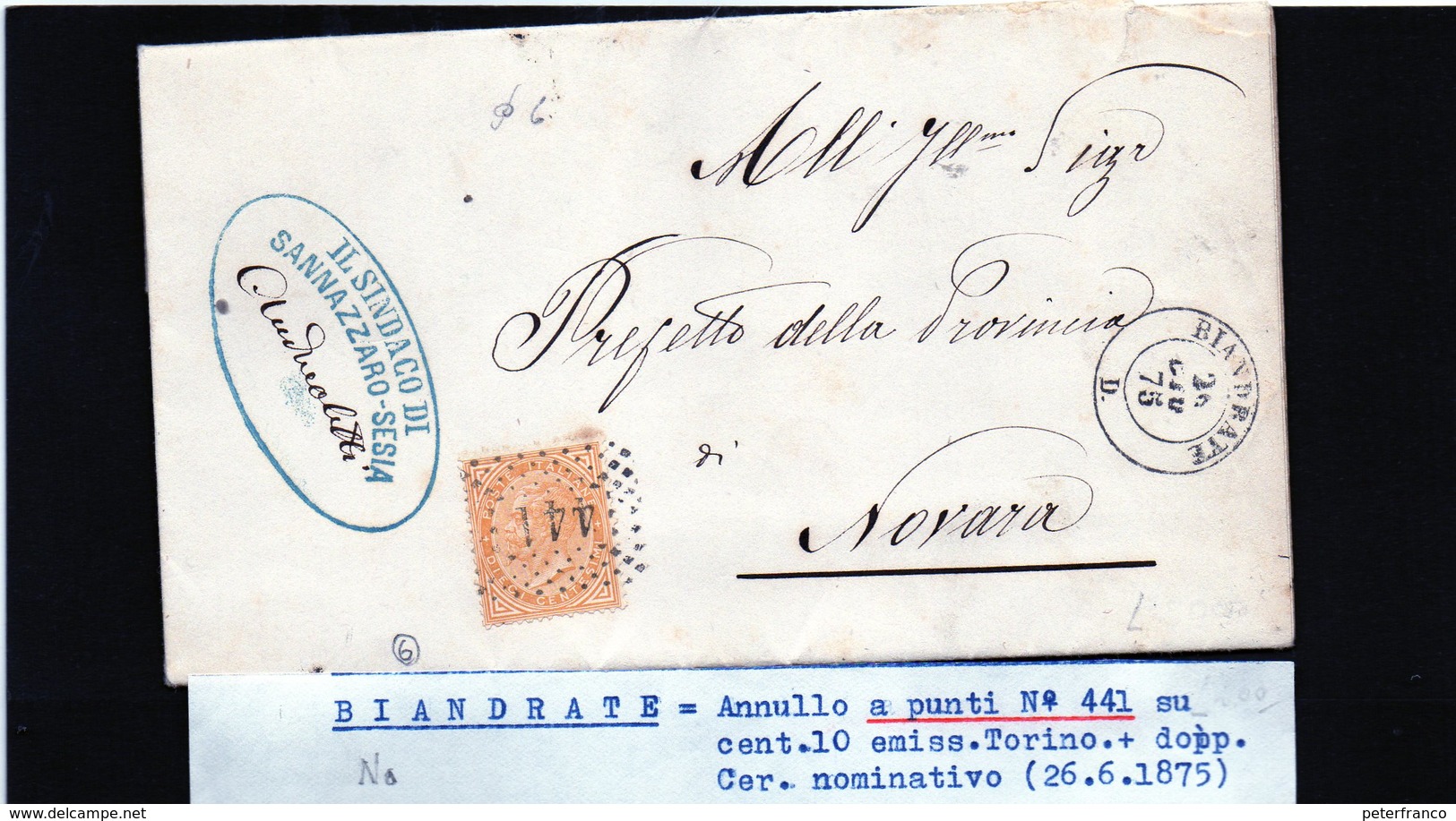 CG29 - Lettera Da Biandrate Per Novara 26/6/1875 - Marcophilia