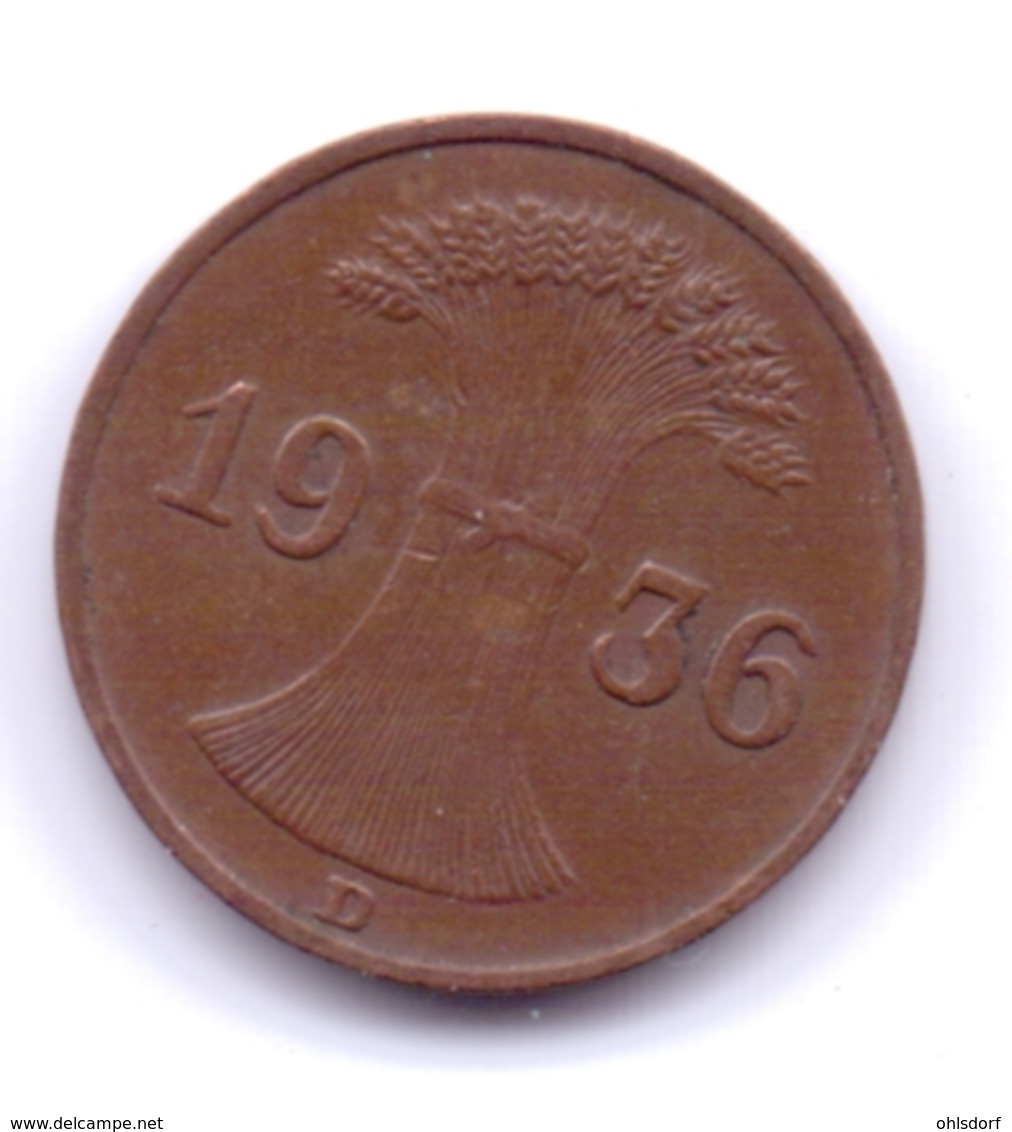 DEUTSCHES REICH 1936 D: 1 Reichspfennig, VF, KM 37 - 1 Reichspfennig