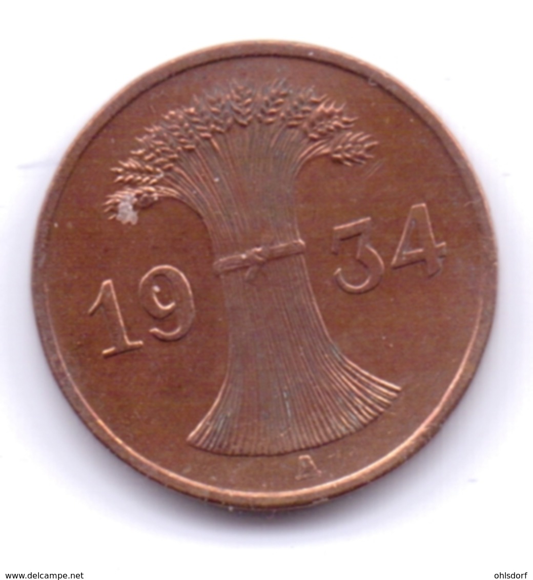DEUTSCHES REICH 1934 A: 1 Reichspfennig, KM 37 - 1 Reichspfennig