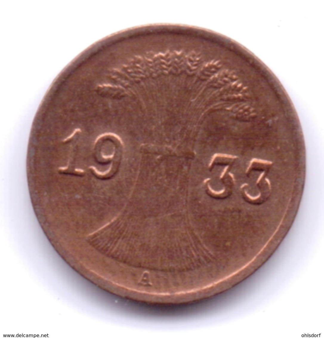 DEUTSCHES REICH 1933 A: 1 Reichspfennig, KM 37 - 1 Reichspfennig