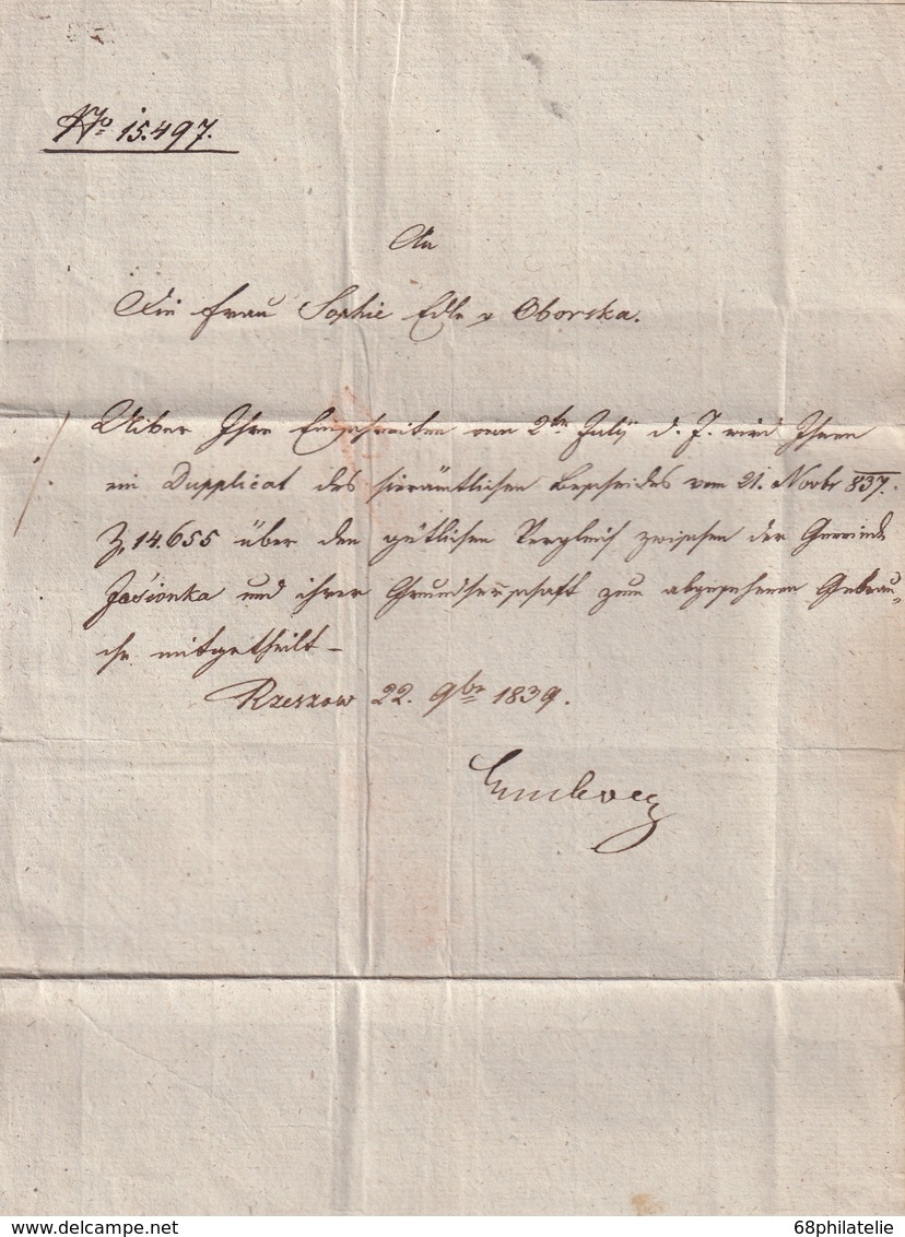 AUTRICHE 1839 LETTRE DE RZESZOW POUR LEMBERG - ...-1850 Préphilatélie