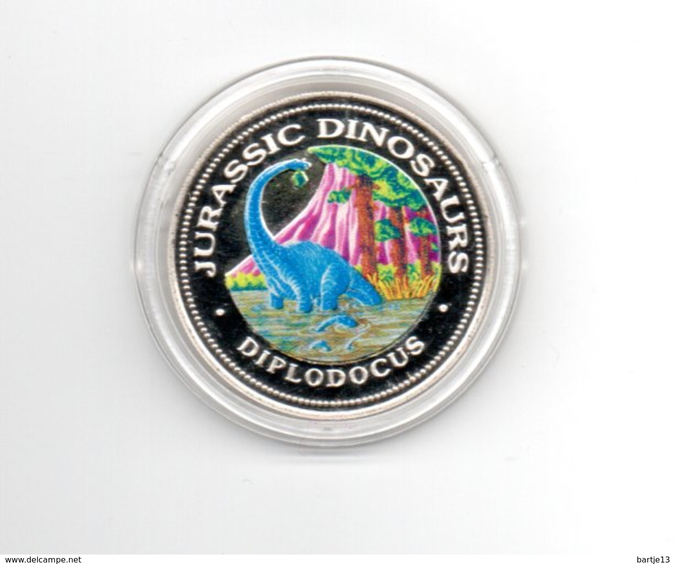 GUINEE REP. EQUATORIAAL 7000 FRANC 1993 ZILVER PROOF COLOURED JURASSIC PARK DIPLODOCUS DAMAGE ONLY ON CAPSEL - Guinea