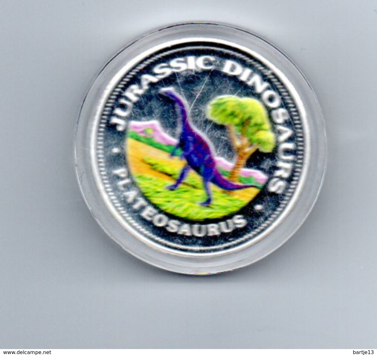 GUINEE REP. EQUATORIAAL 7000 FRANC 1993 ZILVER PROOF COLOURED JURASSIC PARK PLATEOSAURUS DAMAGE ONLY ON CAPSEL - Guinee