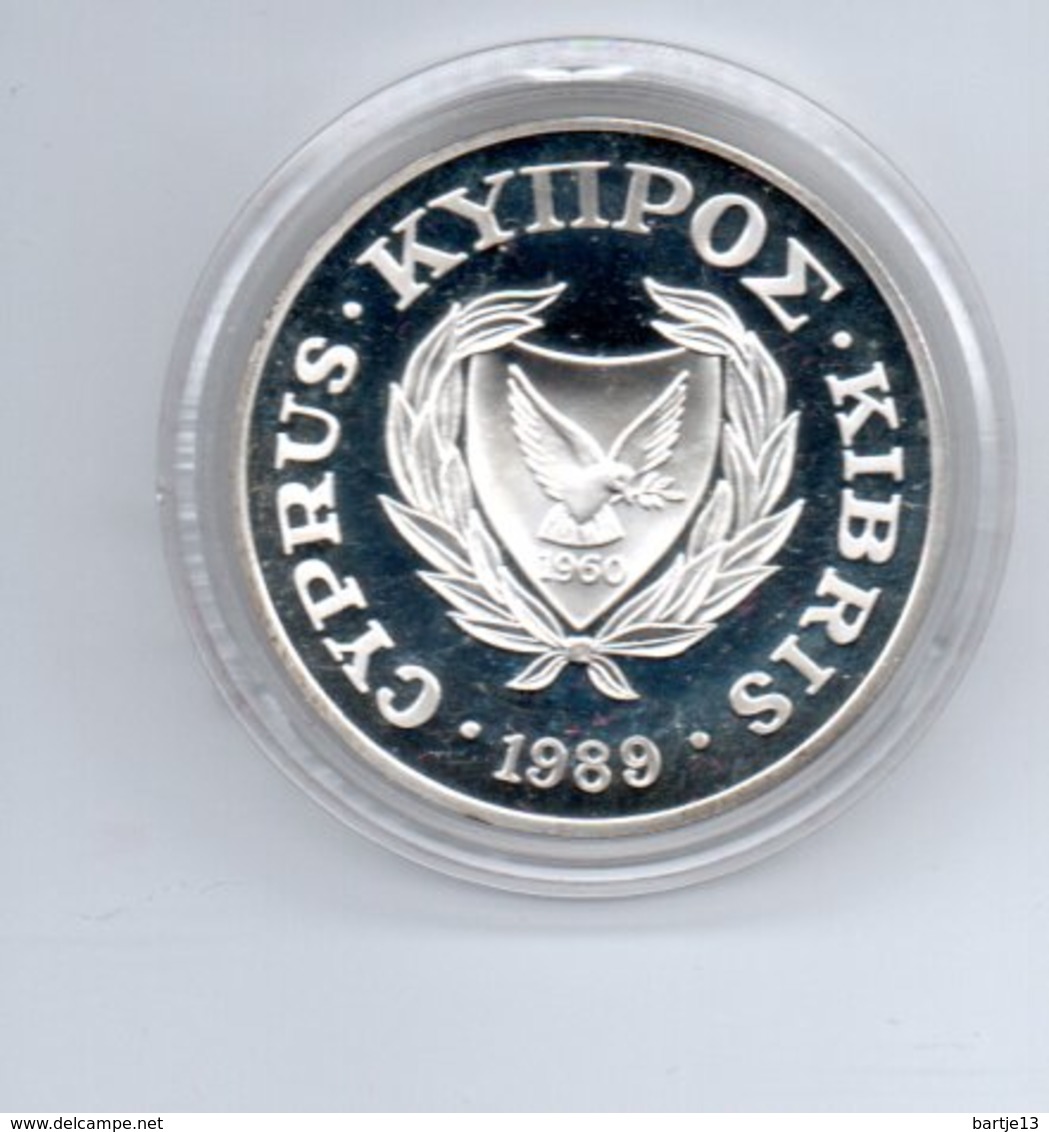 CYPRUS 1 POUND 1989 ZILVER PROOF LOW MINTAGE SAVE THE CHILDREN DAMAGE ONLY ON CAPSEL - Chypre