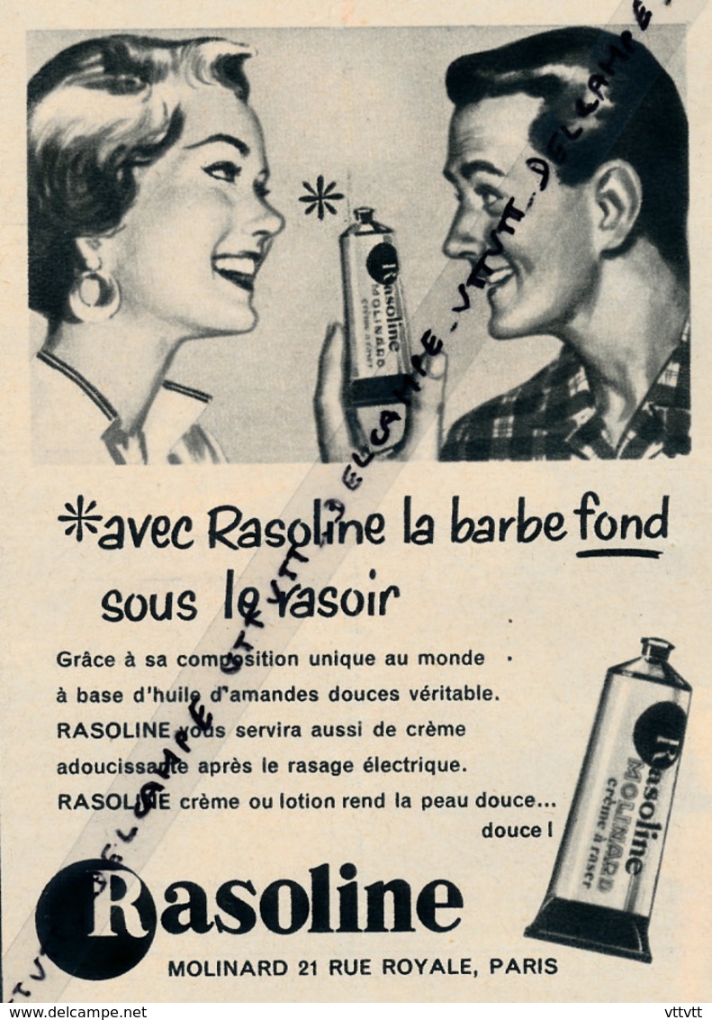 Ancienne Publicité (1957) : RASOLINE (noir), Crème Pour Rasage, Avec Rasoline La Barbe Fond Sous Le Rasoir - Publicités