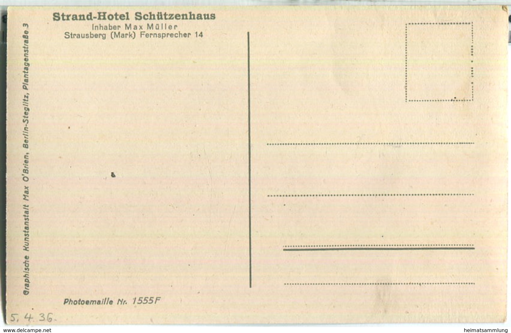 Strausberg - Panorama - Strandhotel Schützenhaus Am Straussee Inhaber Max Müller - Verlag Max O'Brien Berlin 30er Jahre - Strausberg