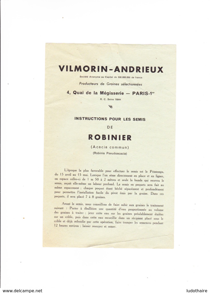 Vilmorin Andrieux, Semis De ROBINIER, Agriculture, Horticulture, Culture, Jardinerie - Publicités