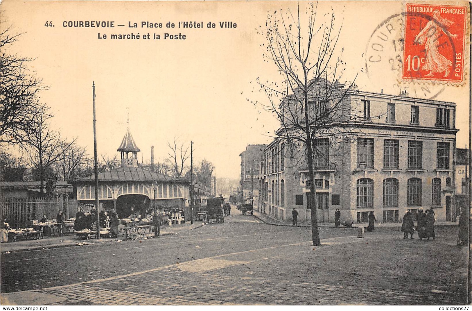 92-COURBEVOIE-LA PLACE DE L'HÔTEL DE VILLE , LE MARCHE ET LA POSTE - Courbevoie