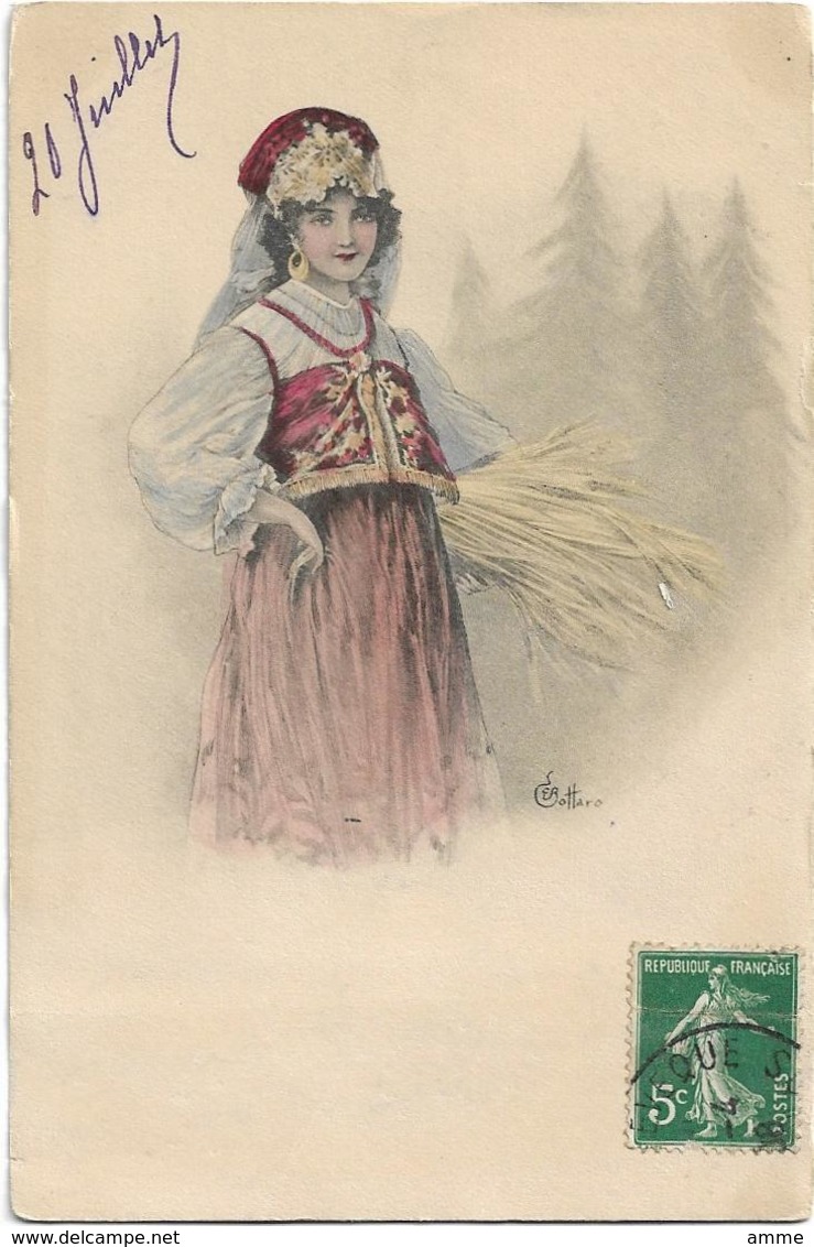 Vintage Postcard  *  Illustrateur E. Bottaro  - Femme - Costumes Nationaux - Bottaro