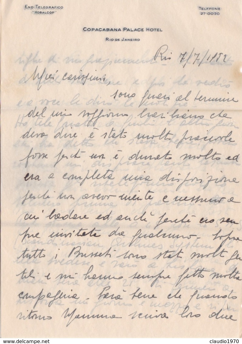 BRASILE- BUSTA VIAGGIATA BY AIR MAIL -   RIO DE JANEIRO - HOTEL COPACABANA PALACE- VIAGGIATA PER GENOVA - ITALY - Frankeervignetten (Frama)