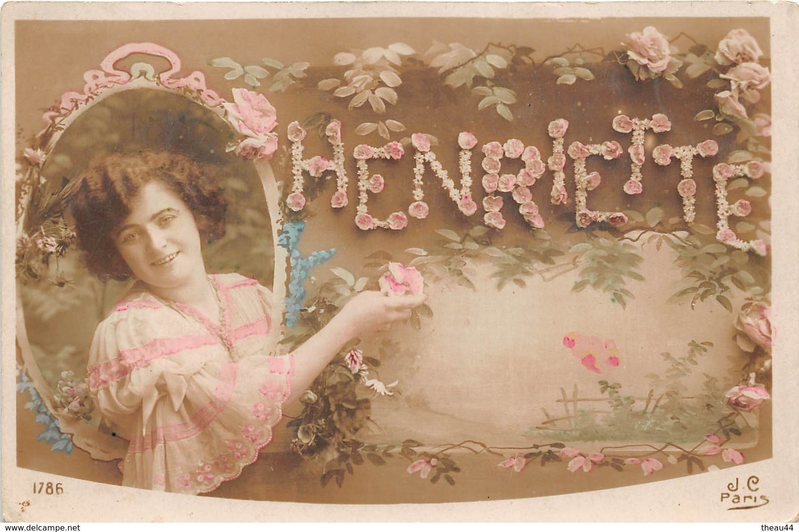 ¤¤   -   Carte Fantaisie  -  Prénom " HENRIETTE "   -  Fleurs    -  ¤¤ - Prénoms