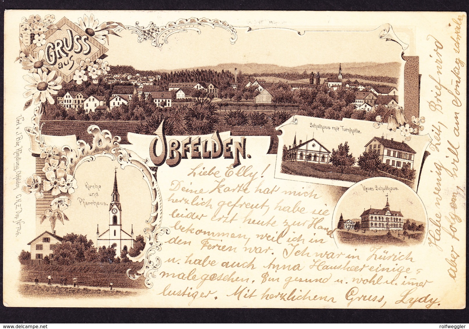 1897 Frühe Litho-Karte. Gelaufen Aus Obfelden Nach Fleurier - Laufen-Uhwiesen 