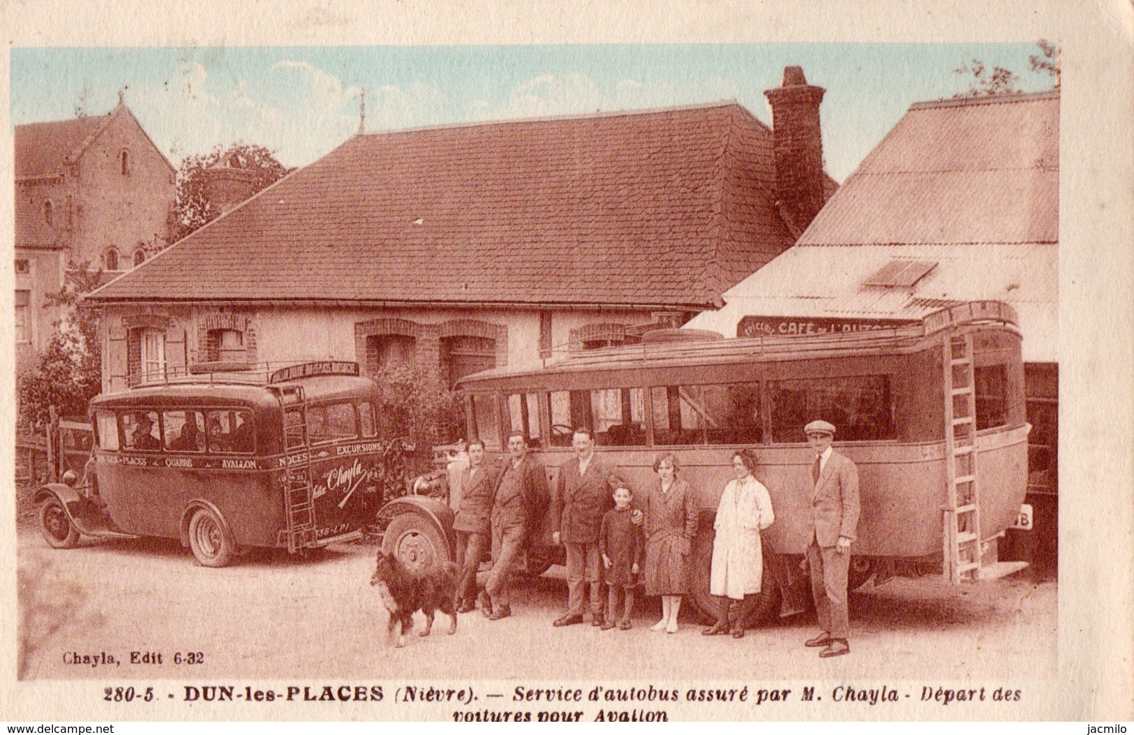 280-5.  DUN-les-PLACES (Nièvre). Service D'autobus Assuré Par M. Chayla - Départ Des Voitures Pour AVALLON. Etat Neuf. - Autres & Non Classés