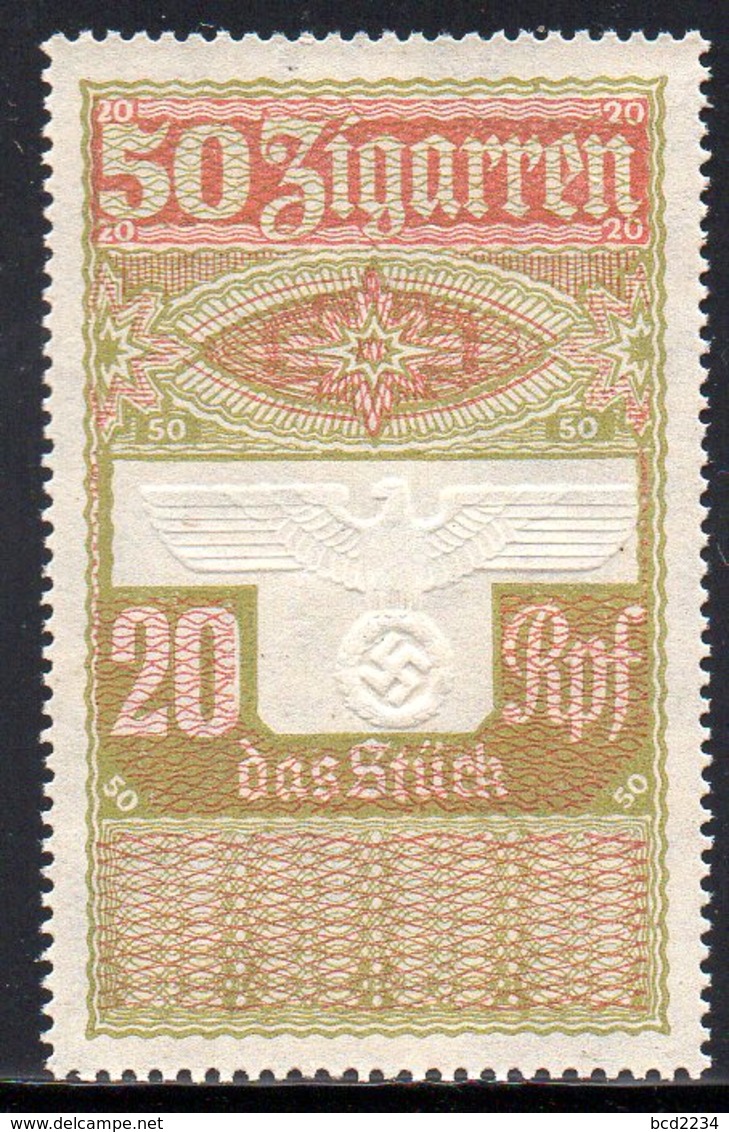 GERMANY 3RD THIRD REICH CIGAR BAND REVENUE 50 ZIGARREN 20RPF WW2 DEUTCHES REICH TR TOBACCO SMOKING - Unused Stamps