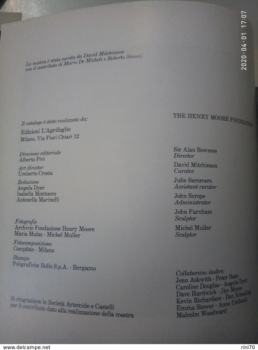 Libro Book Henry Moore 1989 Milano Mostra 27x24 Cm 143 Pagine Artemide - Otros & Sin Clasificación