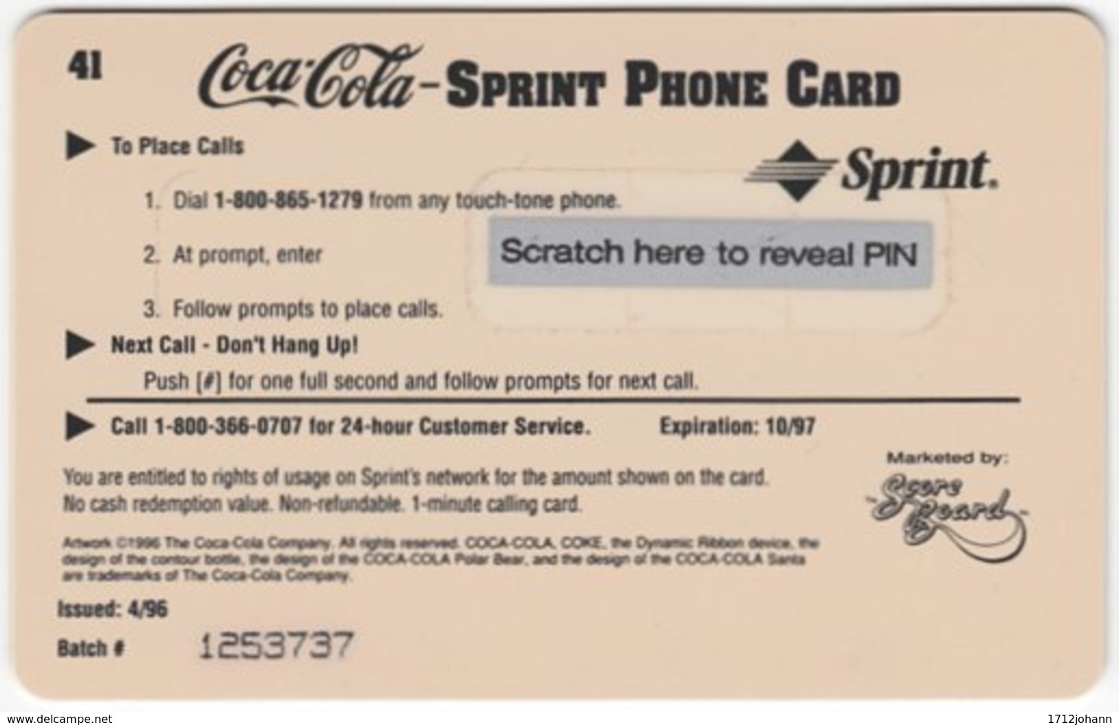 USA C-694 Prepaid Sprint - Historic Advertising, Drink, Coca Cola - MINT - Sprint